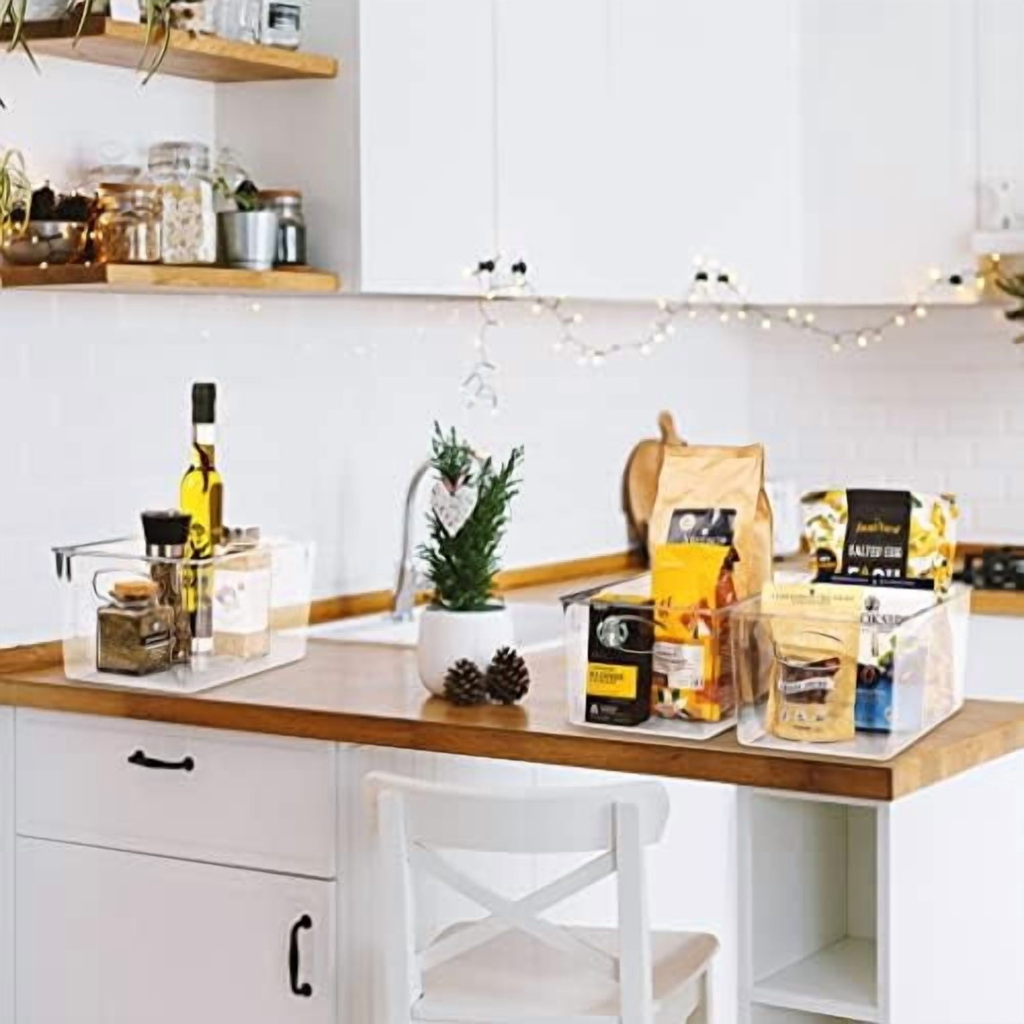 Medium Clear Plastic Storage Bins for Shelves, Clothes, with Handle - Clear Storage Bins, Drawer, Shelf, Closet, Pantry, Fridge, Freezer Organizer Bins, Closet Organizers and Storage (2 pack)