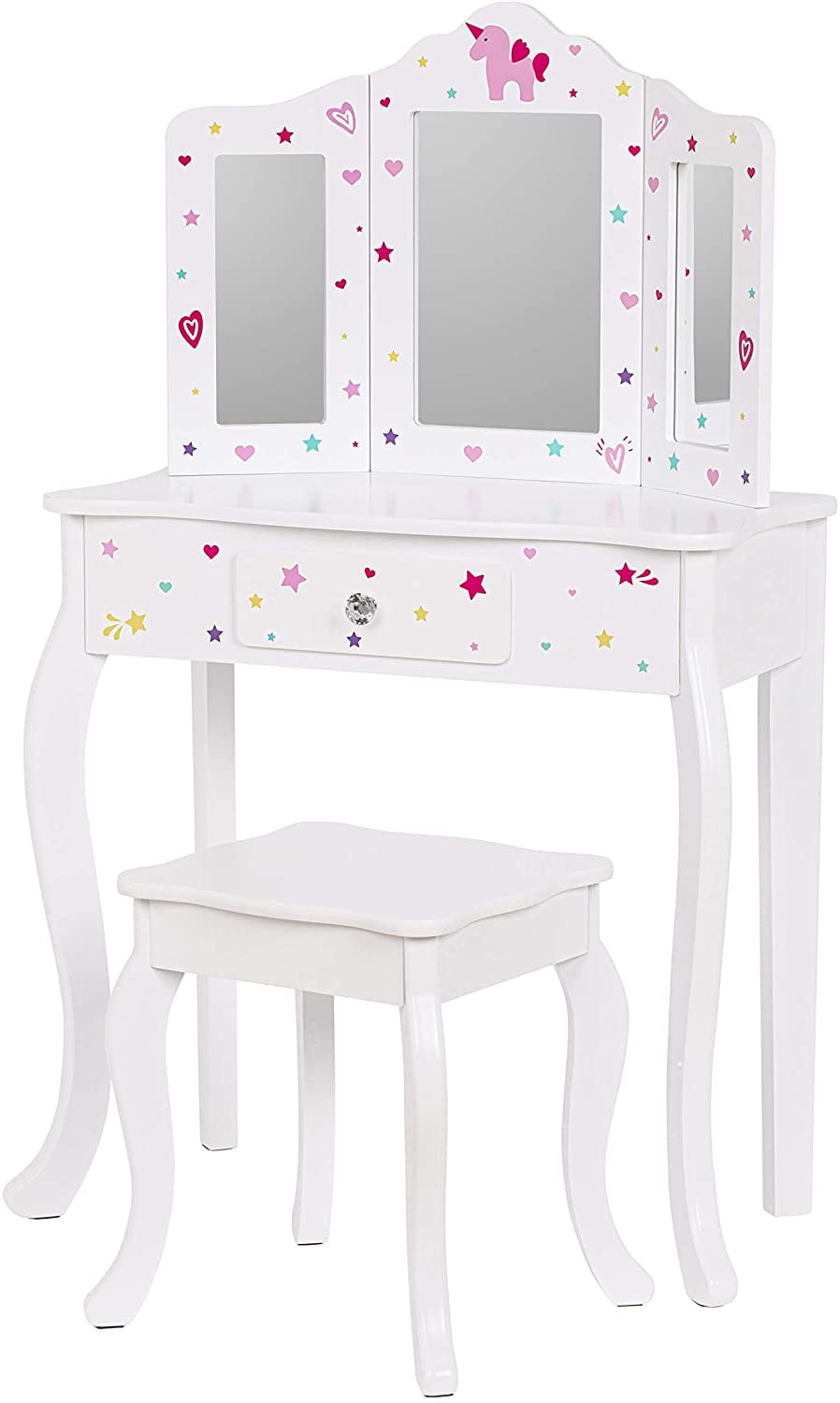 Kids Vanity Table And Chair Set, Deluxe 2 Piece Vanity Set With Mirror
