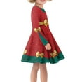 thumbnail image 2 of FKELYI Size 3-4 T Long Sleeve Dresses Stretchy Glitter Christmas ELF Costume Midi Sundress Midi Sundress Breathable Teen Girls Swing Party Dress, 2 of 4