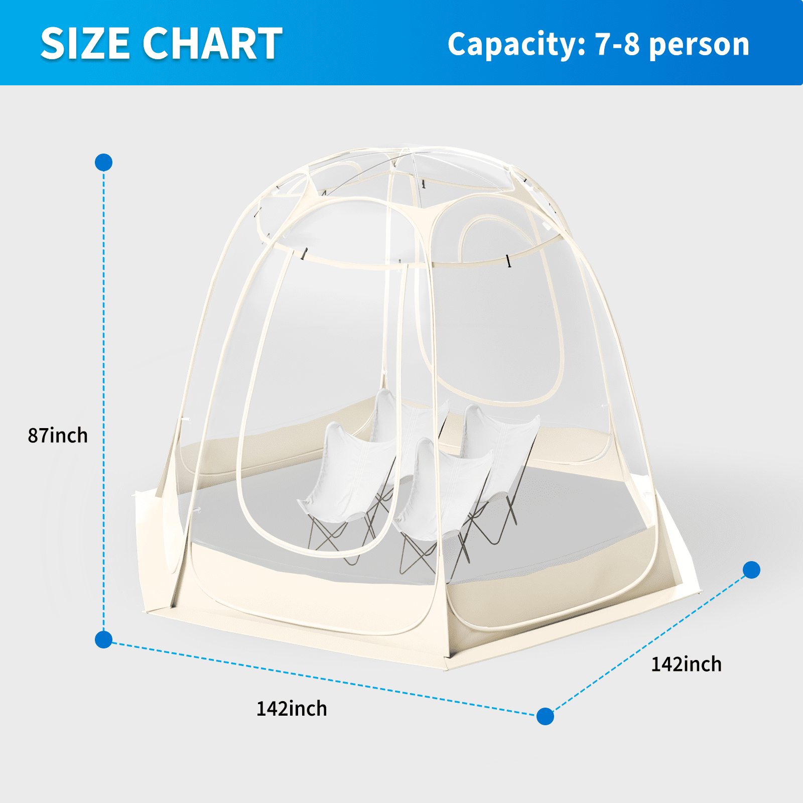 TABU Pop Up Bubble Tent, Sports Tent for 8-9 People, Portable Weatherproof Clear Tent, 12 x 12 ft