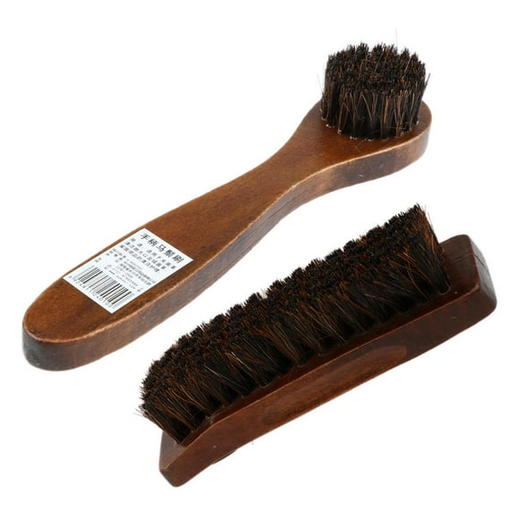 2pcs Horse Hair Shoe Brush Cleaning Tool Buffing Brown Wooden Brush