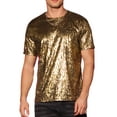 thumbnail image 1 of Camiseta Brillante INSPIRE CHIC para Hombre, Cuello Redondo, Mangas Cortas, Top Brillante para Club y Prom, Color Dorado, 1 of 6