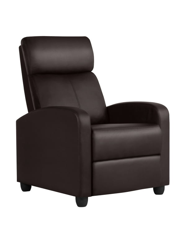 Alden Design Faux Leather Push Back Theater Recliner Chair with Footrest, Brown