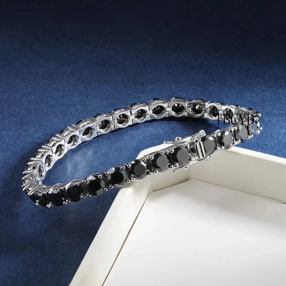 9Ct Round Cut Lab-Created Black Diamond Tennis Bracelet 14K White Gold Plated 4MM 7In
