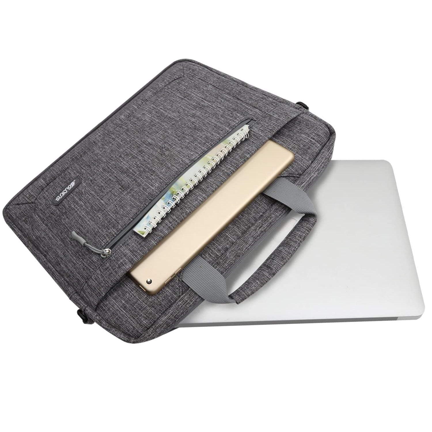 Mosiso 17-17.3 inch Laptop Shoulder Bag for MacBook/Dell/HP/Lenovo/Acer/Asus/Samsung/Sony, Polyester Notebook Messenger Handbag Briefcase Sleeve Case, Gray
