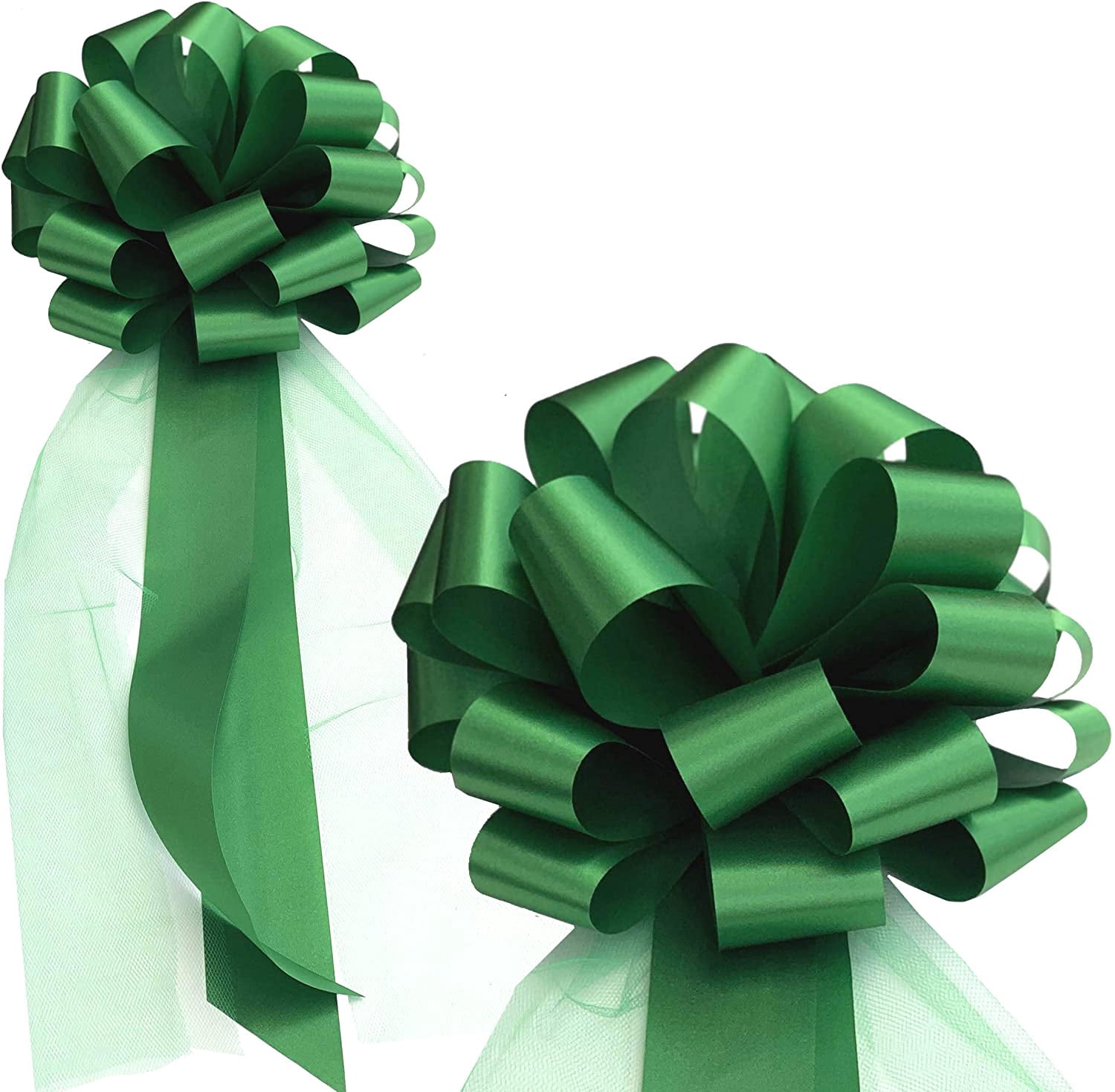 Large Emerald Green Pull Bows with Long Tulle Tails - 9" Wide, Set of 6, St. Patrick's Day, Easter, Birthday, Fundraiser, Fall, Christmas
