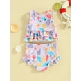 thumbnail image 5 of Musuos Toddler Girl's Summer Two-piece Swimsuit 3M 6M 12M 2Y 3Y Starfish Print Sleeveless Crewneck Ruffled Tank Tops with Shorts Set, 5 of 10