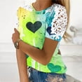 thumbnail image 2 of Camisas de Manga Corta para las Mujeres Impresión Cuello Redondo Suéter Encaje Blusa, Top Casual para el Hogar Y Diario, 2 of 8
