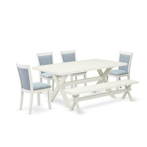 East West Furniture X-Style 6 Pieces Asian Wood Dining Set in Baby Blue/White