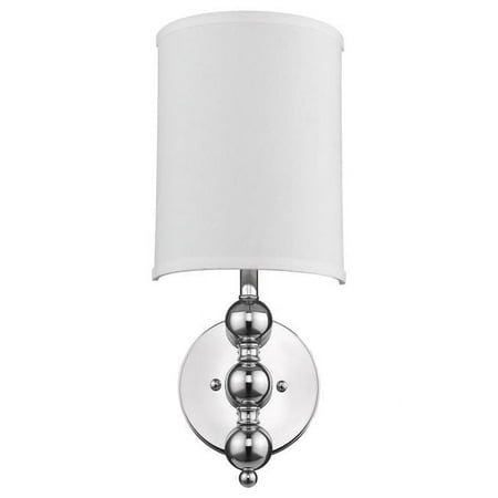 

19 x 8 x 4 in. St. Clare 1-Light Polished Chrome Wall Sconce with White Linen 0.5 Round Shade