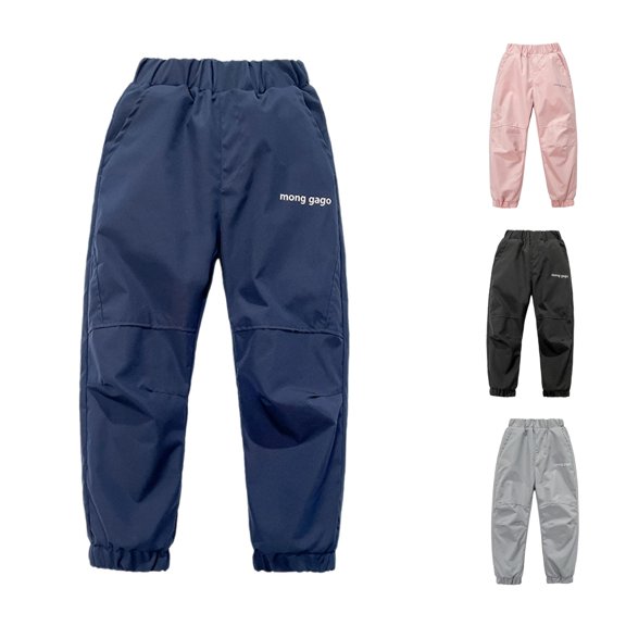PMVFHDE Girls Pants Insulated Winter Windproof Ski Trousers For Kids Outdoor Activities Cold Weather Thermal Lined Softshell Climbing Navy,4-5 Years