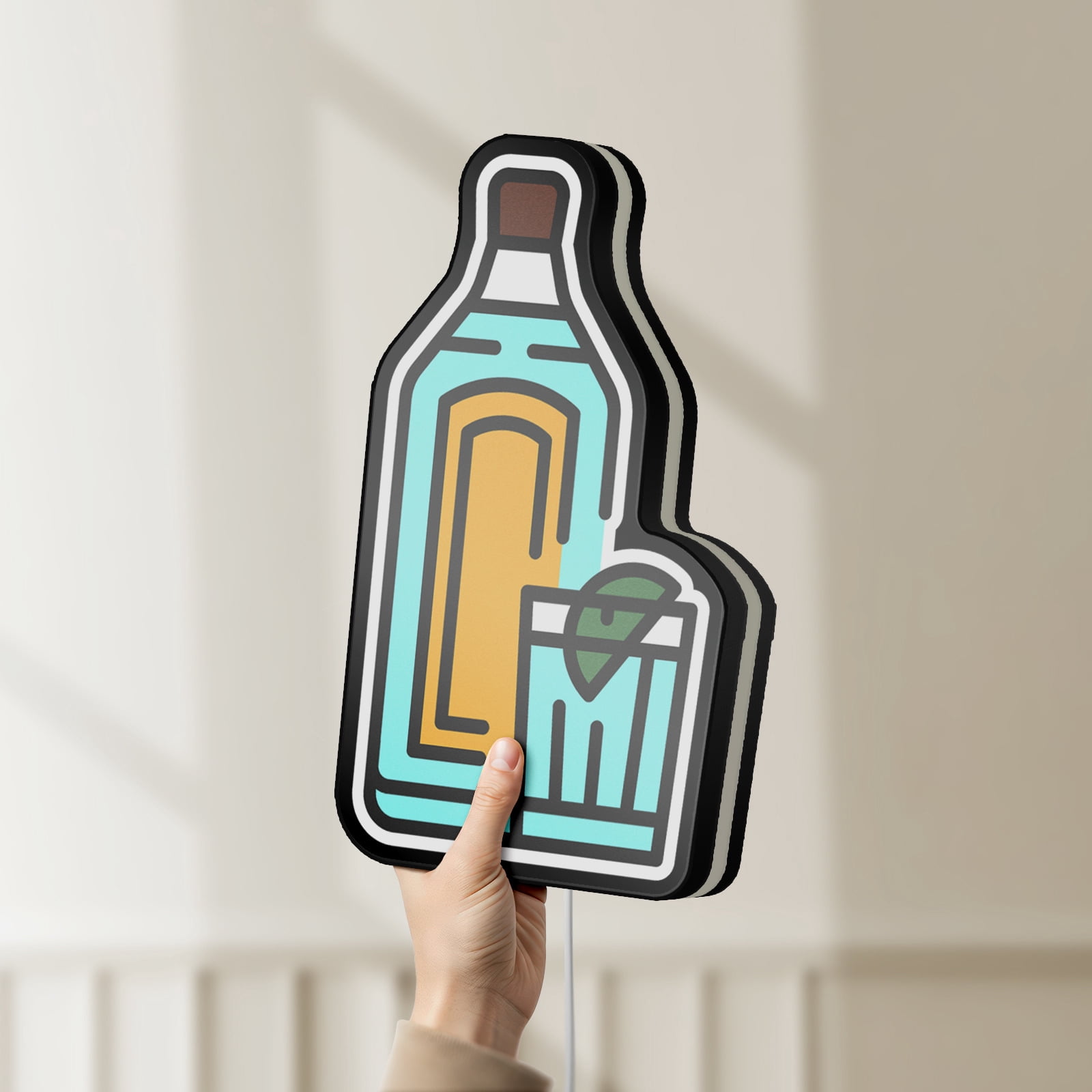 Gin Bottle 3D Novelty Light Box, Alcohol Lamp Decor for Bar Walls, Liquor Cabinets and Food & Beer Lovers (Width 12 inch, 30cm)