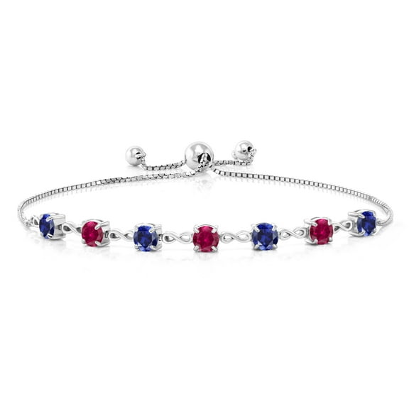 Gem Stone King 925 Sterling Silver Blue Created Sapphire and Red Created Ruby Infinity Tennis Bracelet for Women (2.60 Cttw, Gemstone September Birthstone, Round 4.5MM, Fully Adjustable up to 9 inch)