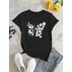 thumbnail image 2 of [1pc Floral Butterfly Print Tee] Women'S Casual Crew Neck Short Sleeve T-Shirt, Polyester Knit Fabric with Medium Stretch, Animal Pattern, with Butterfly and Floral Print, for All-Season Comfort Tee, 2 of 6