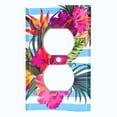 thumbnail image 2 of Metal Light Switch Plate Cover Hibiscus Flower Wreath Teal Stripes FLW033, 2 of 13