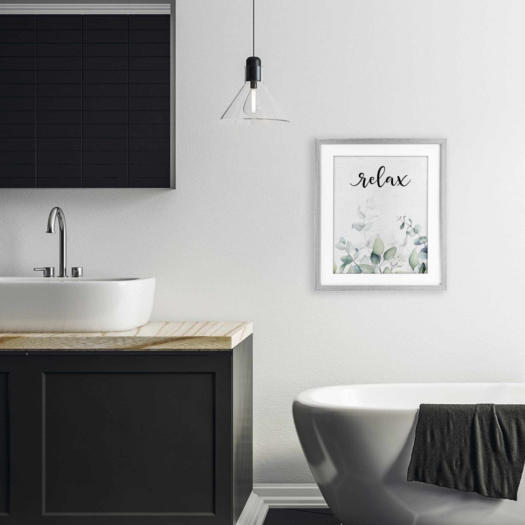 Relax Leafy Herbs Gray Framed Print Under Glass, design by Lettered and Lined