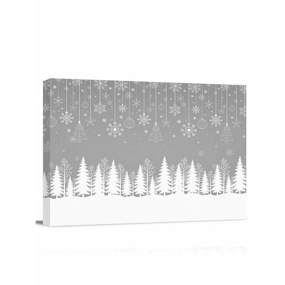 Gray Christmas Canvas Print Wall Art Christmas Trees Snowflakes Snowy Winter Pictures Painting Morden Artwork for Living Room Bedroom, Ready to Hang - 12"x16"