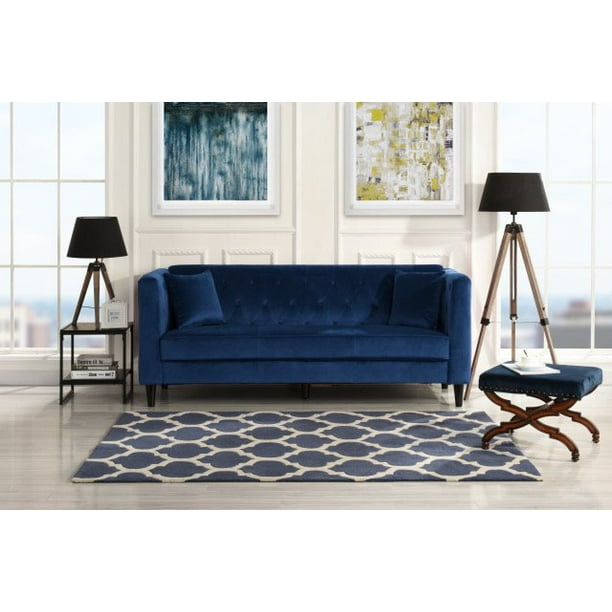 Mid Century Style Living Room Sofa Couch Tufted Buttons Velvet Blue Walmart Com Walmart Com