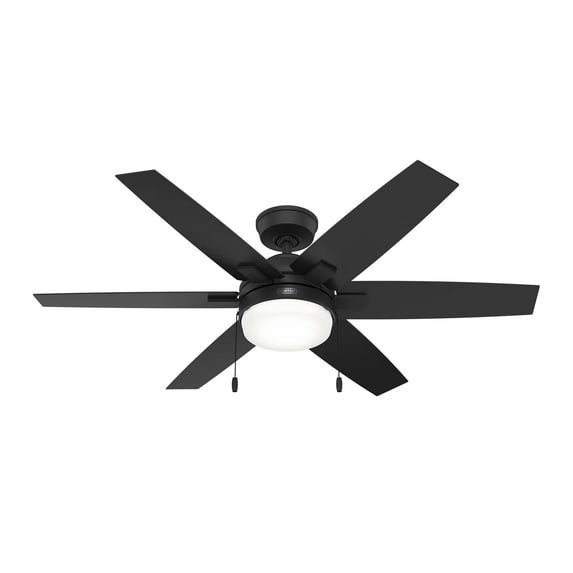 Restored Hunter 52 inch Matte Black Indoor Ceiling Fan with Lights and Pull Chains for Bedroom, Living Room, Dining Room, Kitchen, Office (Refurbished)