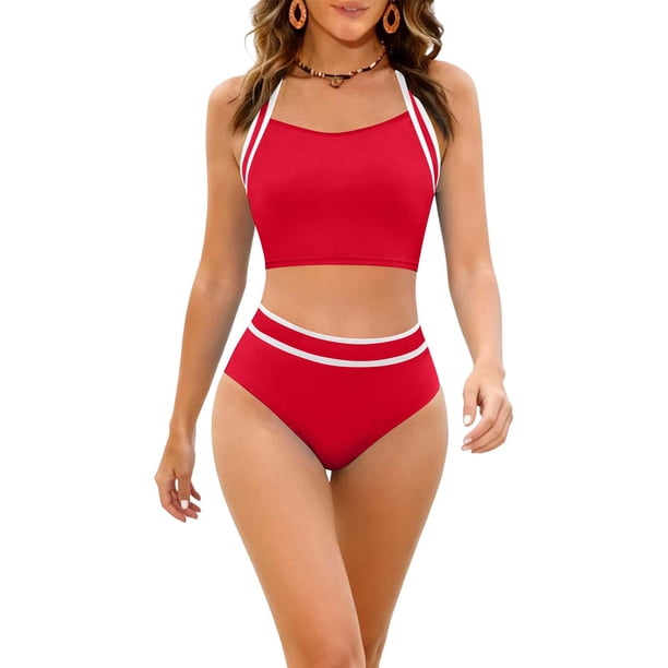 Traje de baño tankini de cintura alta dividido para mujer, color sólido, conservador y moderno, traje de baño de dos piezas para mujer, trajes de baño tankini para mujer, traje de baño de 2 piezas par