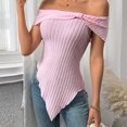 thumbnail image 4 of ABATAB Off the Shoulder Shirts for Women Bow Slim Fit Party Tops Short Sleeve Irregular Hem Trendy Summer Tshirt Blouses, 4 of 7