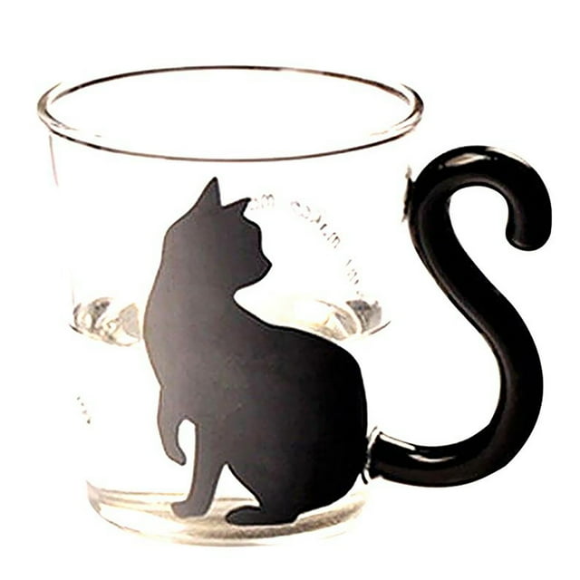 Bangcool Glass Cup Cartoon Cat Tail Handle Milk Glass Cup Tea Mug Coffee Mug