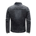 thumbnail image 5 of Lilgiuy Men’s Fleece Denim Jacket Casual Solid Color Long Sleeve Zipper Stretch Washed Denim Jacket Black, 5 of 5