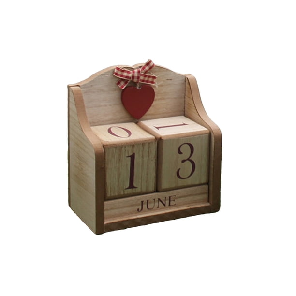 Decoraciones de Amor para el Escritorio de Casa Calendario de Madera Artesanía, Marrón 8x14.5x15cm Ornamento de Calendario Decorativo para Escritorio Y Habitación