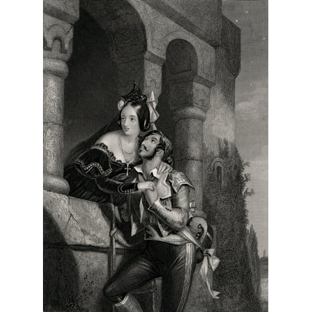 Good Night A Thousand Times - Good Night Romeo And Juliet Act Two Scene Two Engraved By WH Egleton After A Painting By Edward Corbould Canvas Art - Ken Welsh  Design Pics (24 x