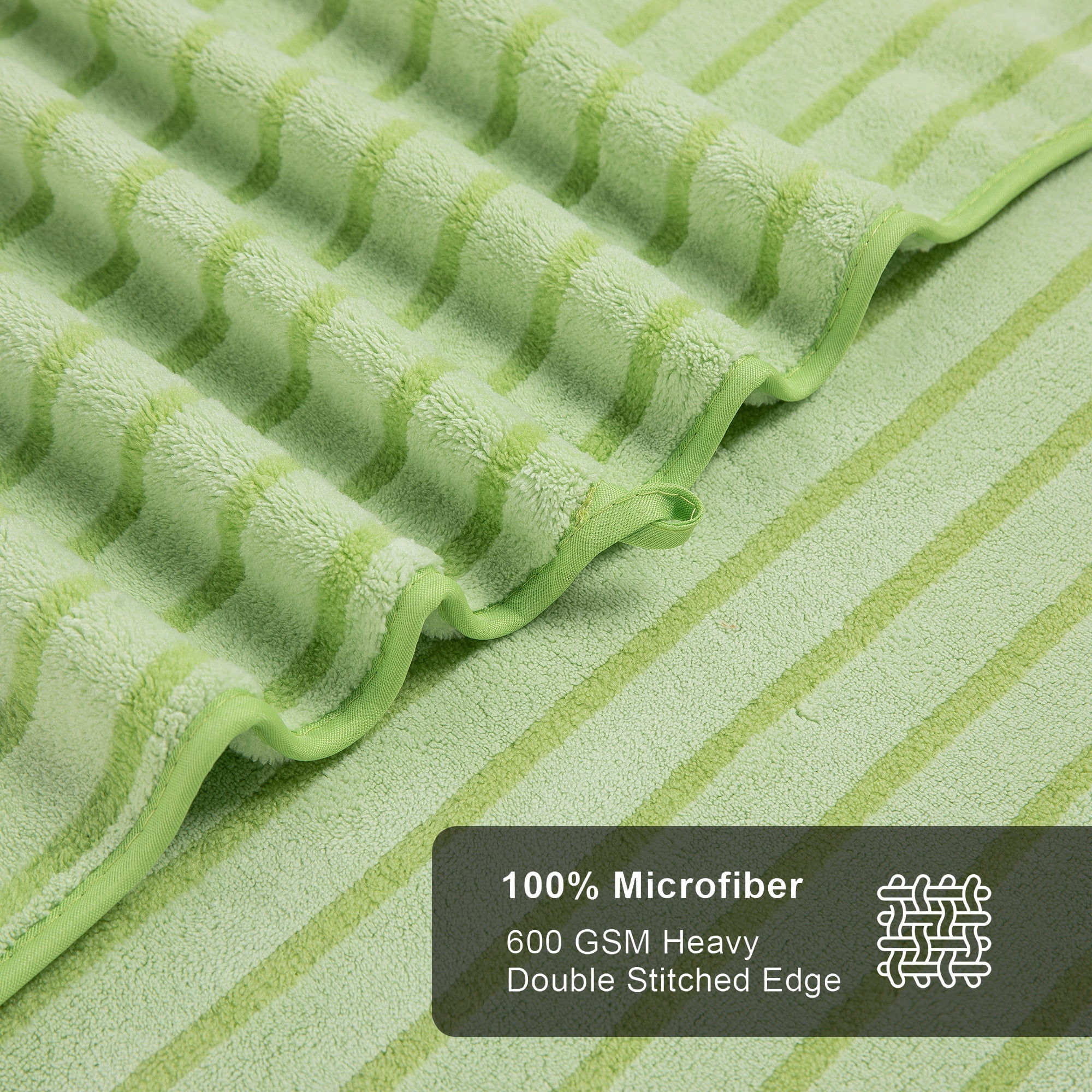 Jessy Home 8 Pcs Apple Green Bicolor bar Stripe Large Bath Towels Set 2 Oversized Bathroom Towels, 2 Hand Towels, 4 Washcloths