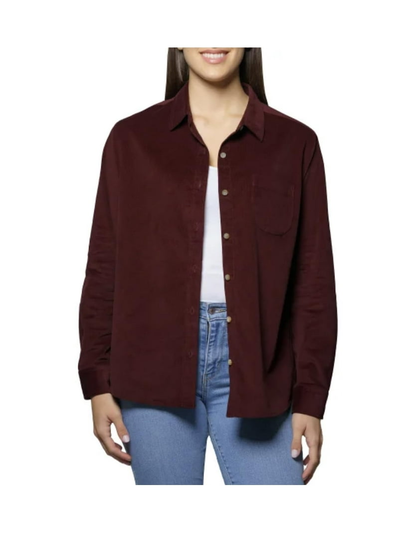 Jachs Girlfriend New York Women's Long Sleeve Mini Corduroy Button