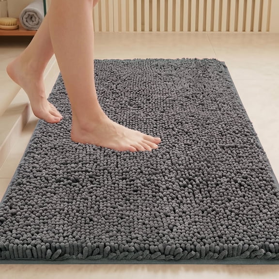 MudFree Chenille Bathroom Rugs, Non Slip Washable Quick Dry Small Bath Mats for Bathroom,Dark Gray 31"X20"