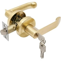 Gold Door Knob, Electroplated Door Lock Gold Door Lever & Single Cylinder Deadbolt Combo Pack, 2 Pack Handles Reversible Lock Set for Left/Right-Handed Doors (1.38-1.77in Door Thickness)