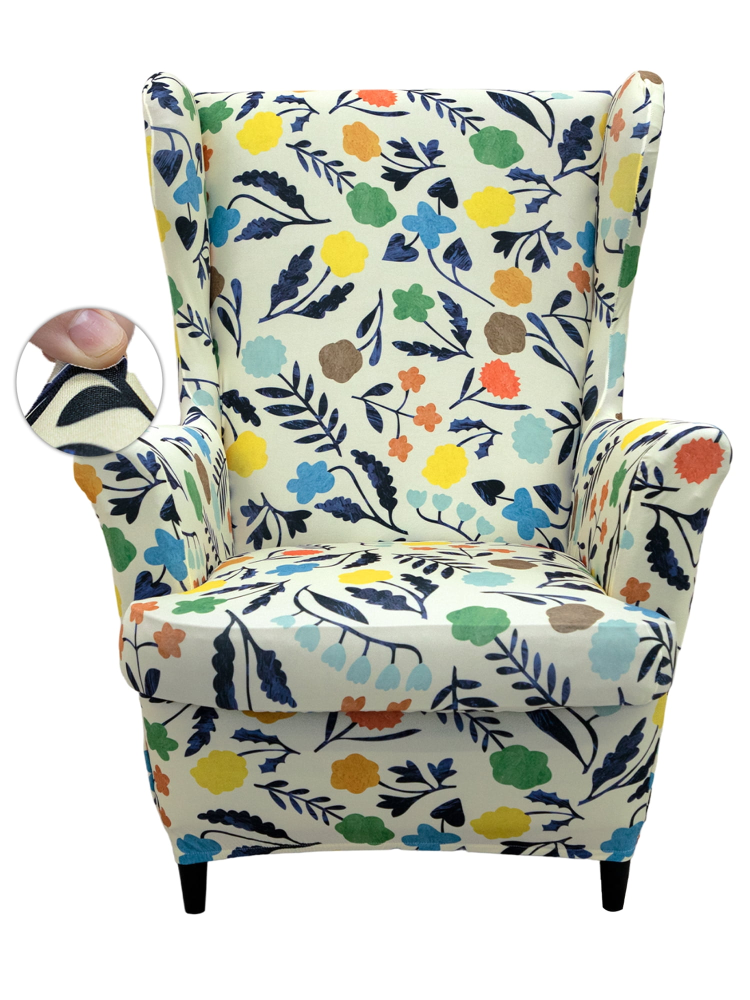 KBOOK 2Piece Printed Wing Chair Cover for Living Room Stretch Wingback