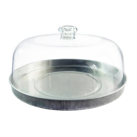 HomeRoots 11" Gray Round Galvanized Metal Covered Server