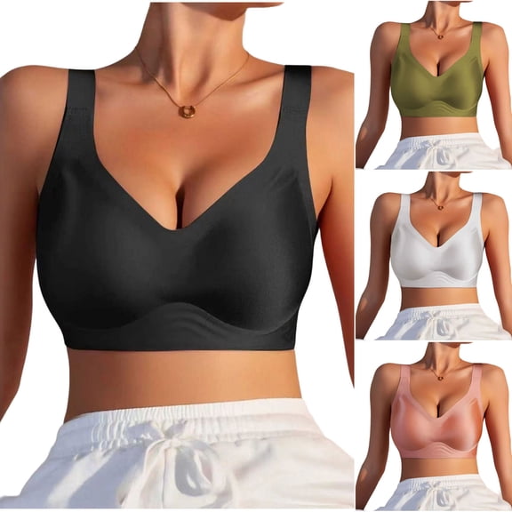 Bixock Women Jelly Bras No Underwire Solid Color Seamless Racerback Push Up Bras Wide Strap Minimizer Daily Bras