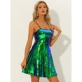 thumbnail image 2 of Disfraz de Halloween Vestido de lentejuelas brillantes con tirantes finos ajustables para mujer Verde XS, 2 of 5