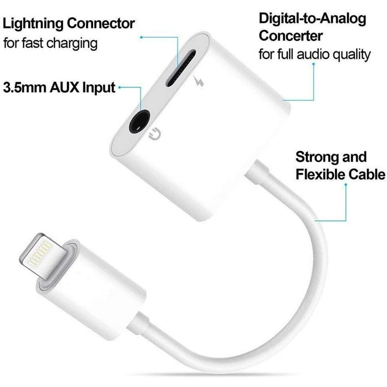 [Apple MFi Certified] Headphones Adapter for iPhone, 2 in 1 Lightning to 3.5 mm Headphone Jack Aux Audio & Charger Splitter Dongle Adapter for iPhone