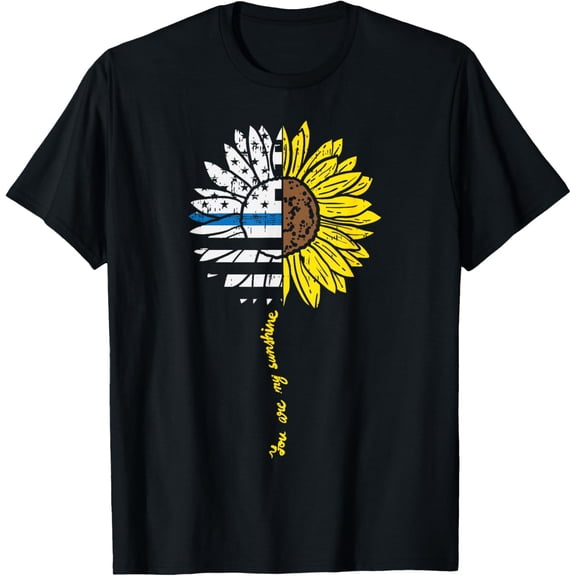 t-shirt Sunflower US Flag Thin Blue Line Law Enforcement Police Gift T-Shirt mens，black，women，funny，men，journey，Crew Neck, Short Sleeve,printing