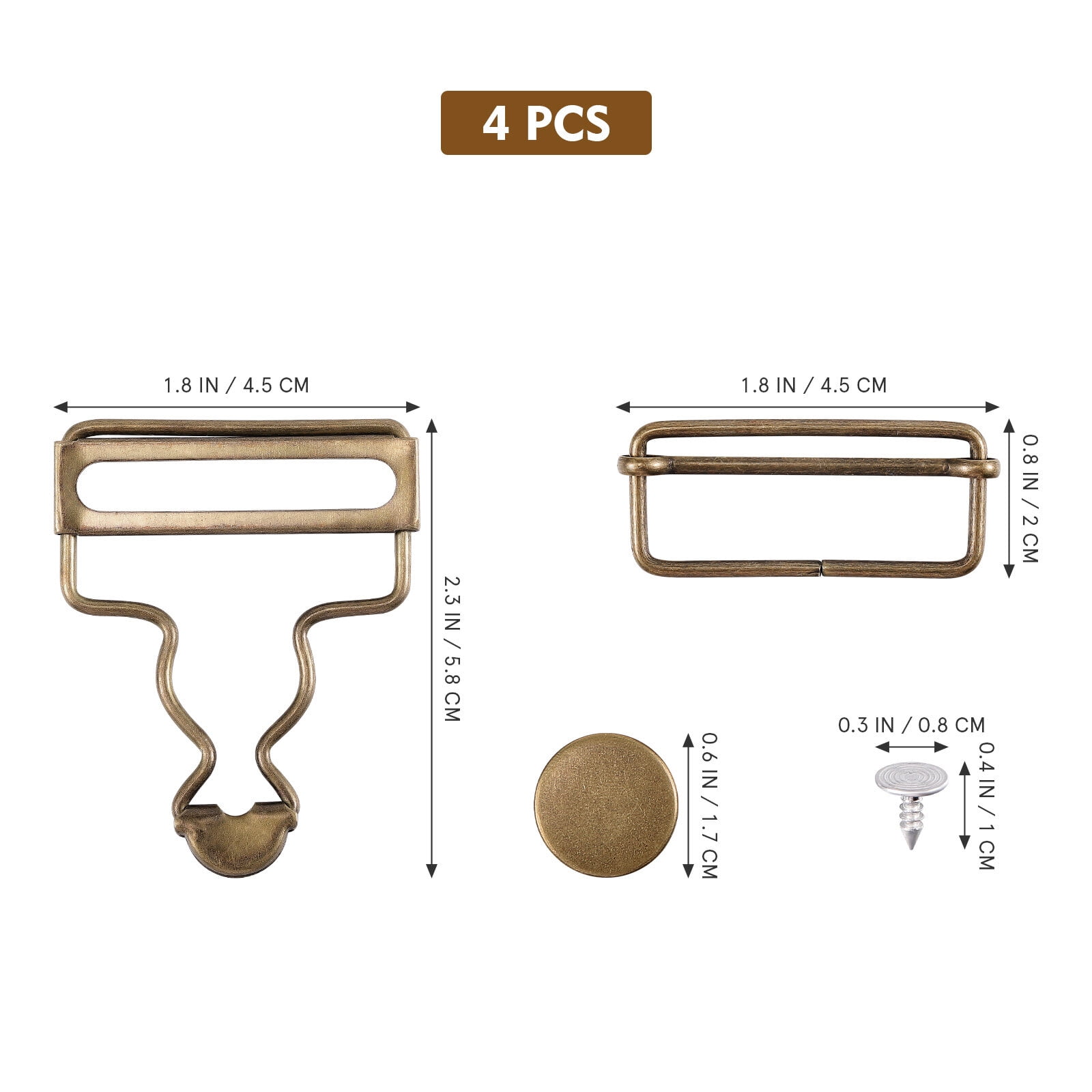 SUPVOX 4 Sets Overall Buckles Metal Suspender Replacement Buckles for