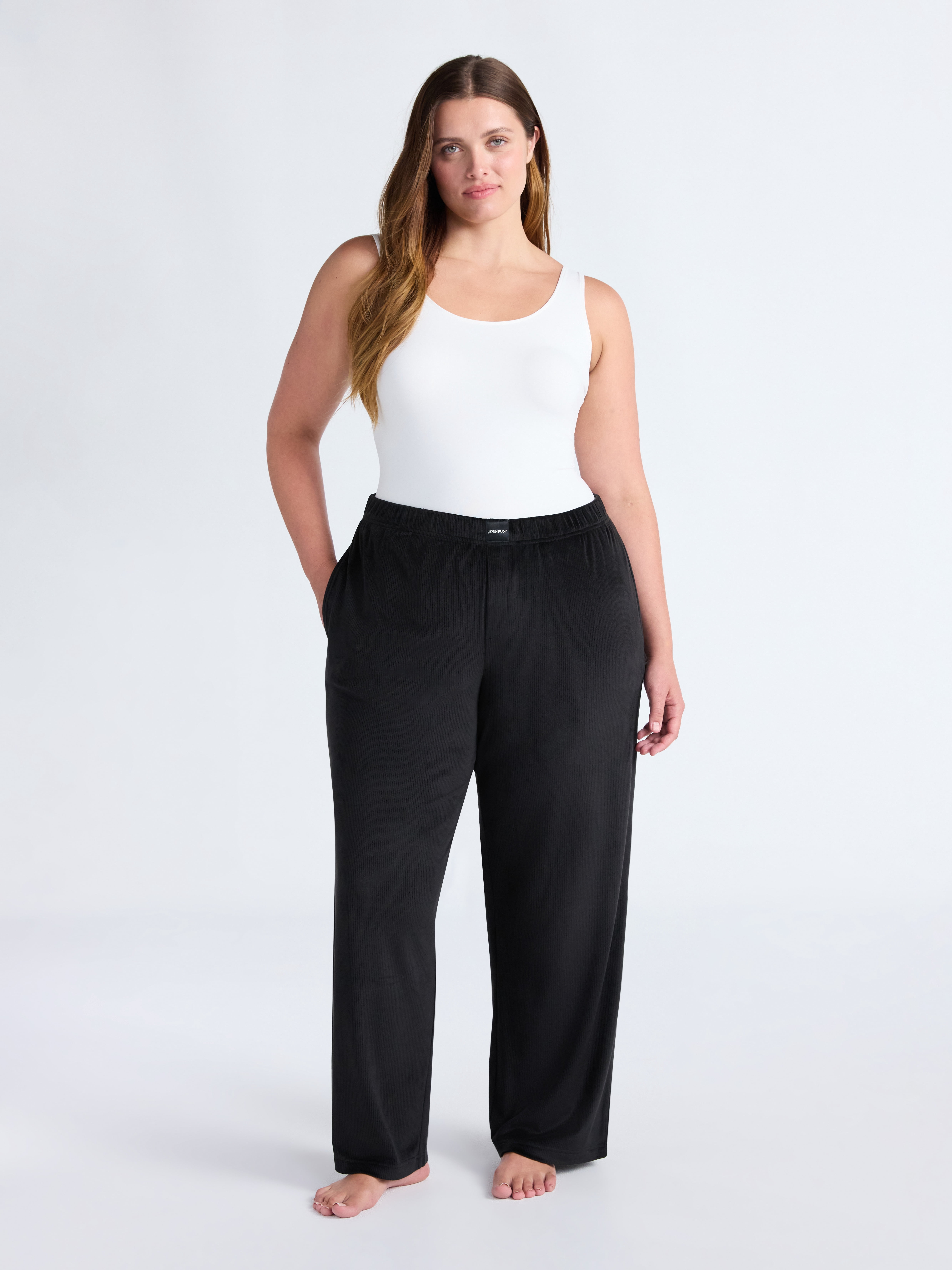 Joyspun Women's Velour Wide-Leg Sleep Pants, Size XS-3X