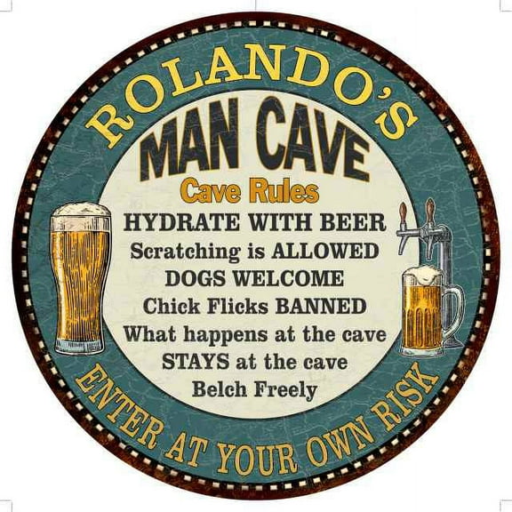 ROLANDO'S Man Cave Rules 12" Round Metal Sign Garage Wall Decor 200120009435