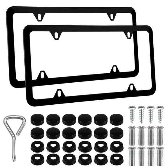 cyrico Black License Plate Frame 2 Pack, 4 Hole Slim License Plate Holder Aluminum Car Tag frame Universal US Car License Plate Covers Car Accessories with Screws Washers Caps