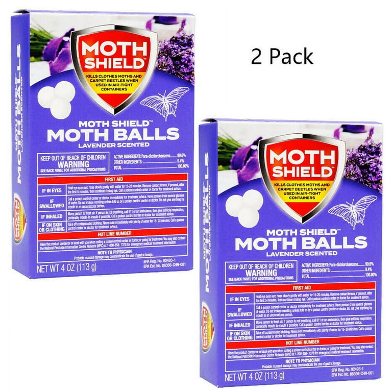 Moth Shield - Moth Balls Lavender Scent Kills Clothes Moths Carpet Beetles,  4 Ounce, 2 Pack