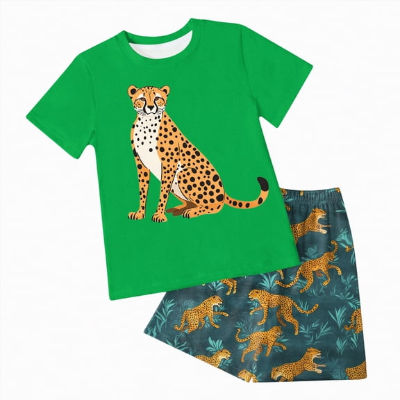JUMEYU Toddler Boy Pajamas Toddler Boy Girl Summer Pajamas Short Sleeve Lops Elastic Waist Shorts Pj Sleepwear 2T 3T (Green,2-3 Years)