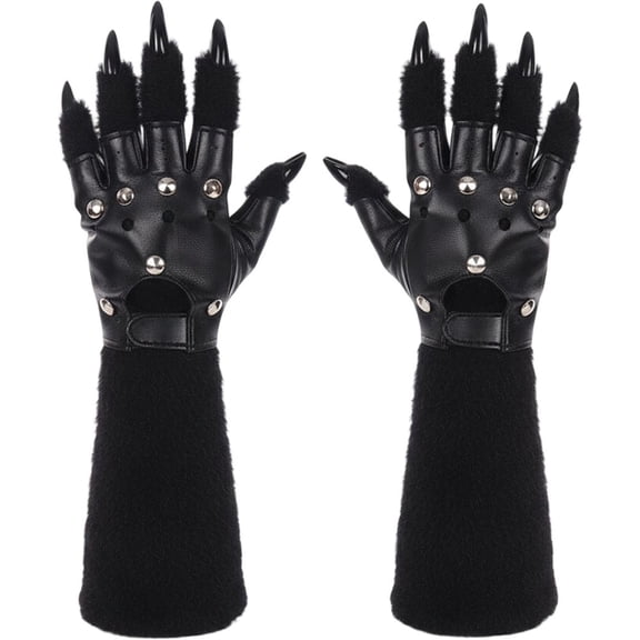 Yvsxxv 1 Pair Black Plush Wolf Claw Gloves Gloves & Mittens Festival Stage Performance Props for Halloween Special Events Daily Outfits