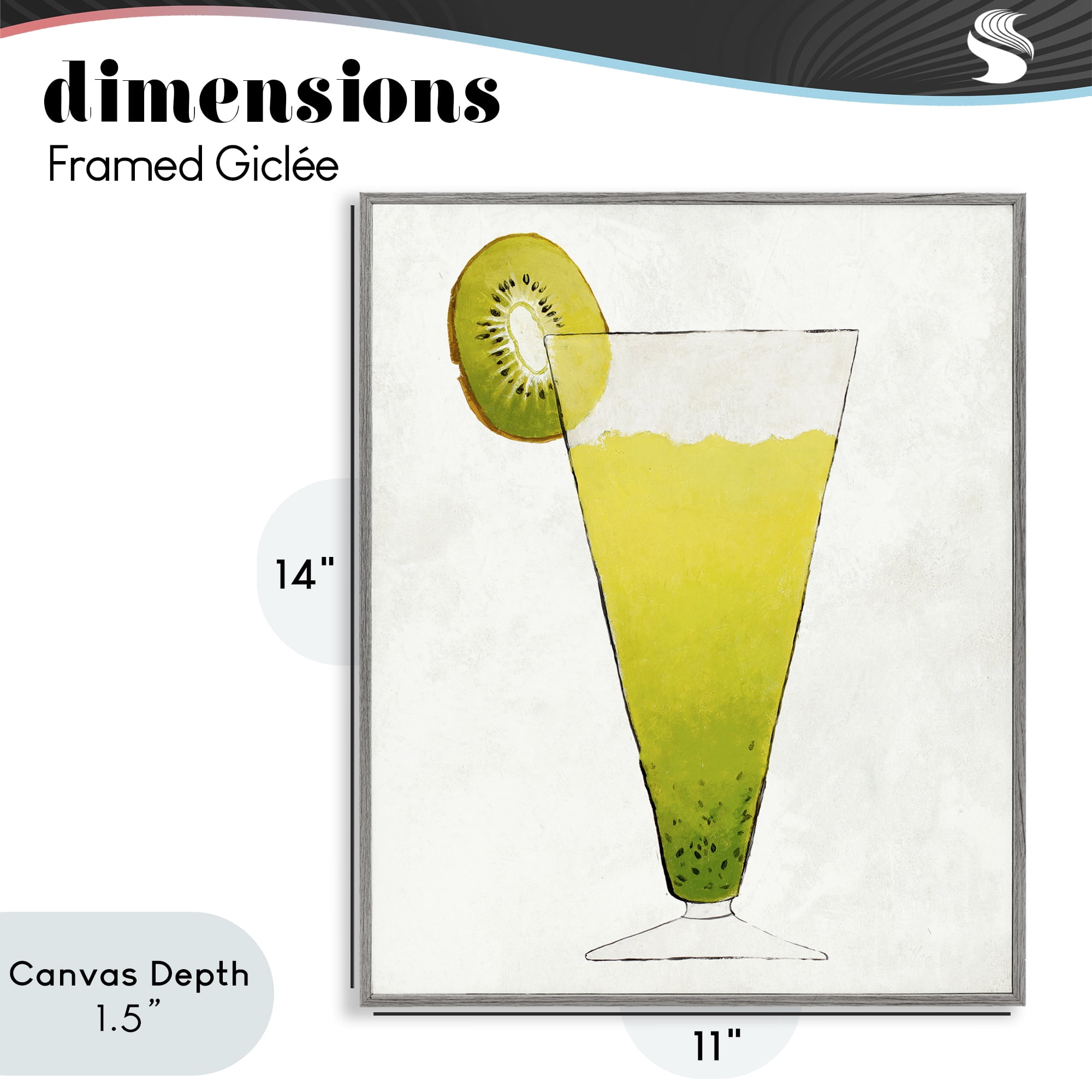 Stupell Industries Summer Cocktail Kiwi Slice Gray Framed Giclee Art, design by Lorenzo Collective