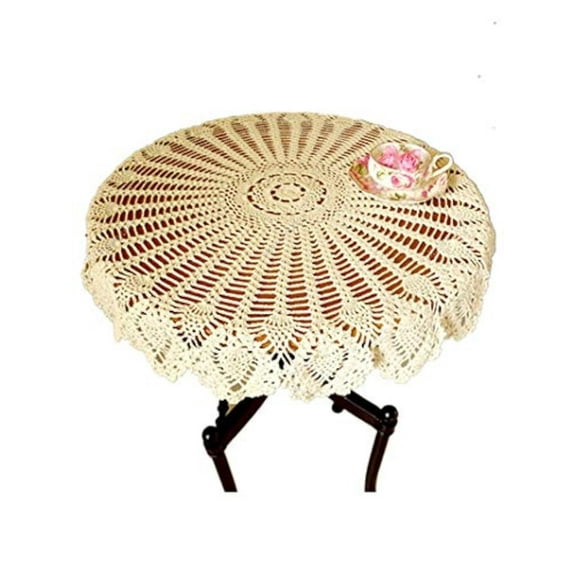 35.4 Inch Vintage White Handmade Crochet Lace Doilies Crochet Tablecloths Round Cotton Heritage Table Cover Round Table Topper Wedding Home Party Decor
