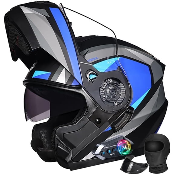 DOT Approved Full Face Flip-Up Modular Motorcycle Helmet with Bluetooth Intercom, Dual Anti-Fog Visors, Enhanced Ventilation, Removable Liner for Adults