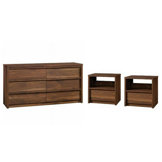 Ensemble de Chambre 3 Pcs avec Commode et 2 Tables de Nuit en Noyer Grand